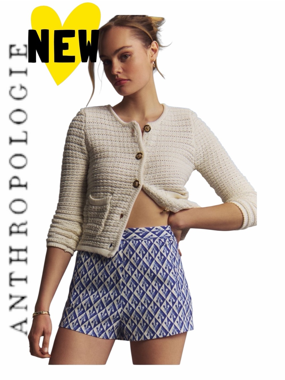 NWT Corey Lynn Calter for Anthropologie 💙 Blue & white 🦞 lobster shorts Large